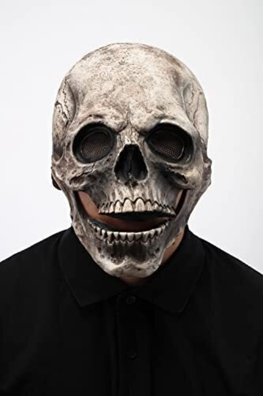 3375 Creepy Halloween Full Head Skull Mask with Moving Jaw, Realistic